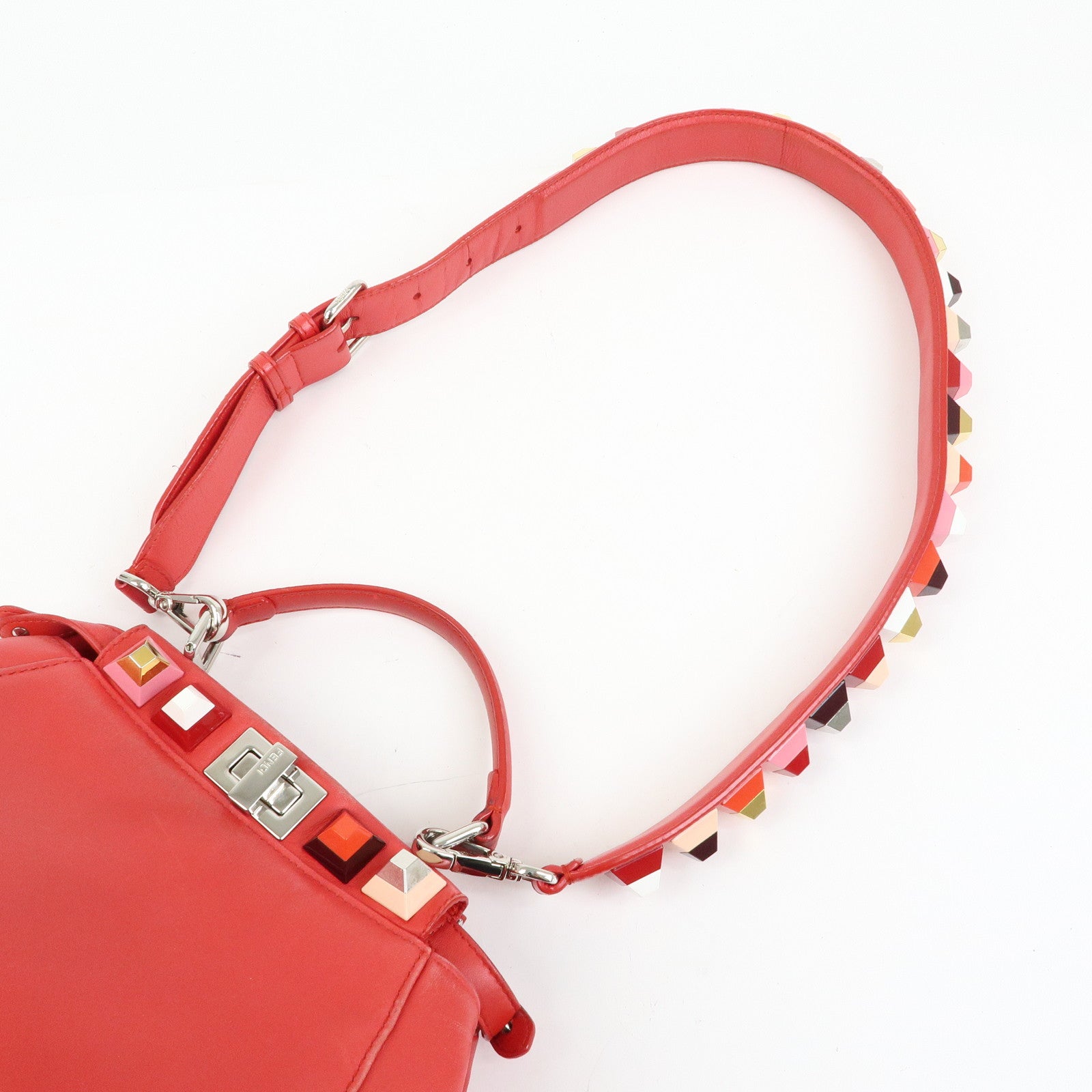 FENDI Peekaboo Mini Leather 2Way Shoulder Bag Hand Bag Red 8BN244