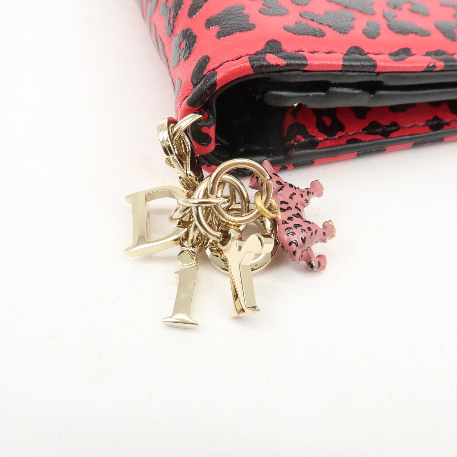 Christian Dior Leopard Embossed Leather Bi-fold Compact Wallet Pink