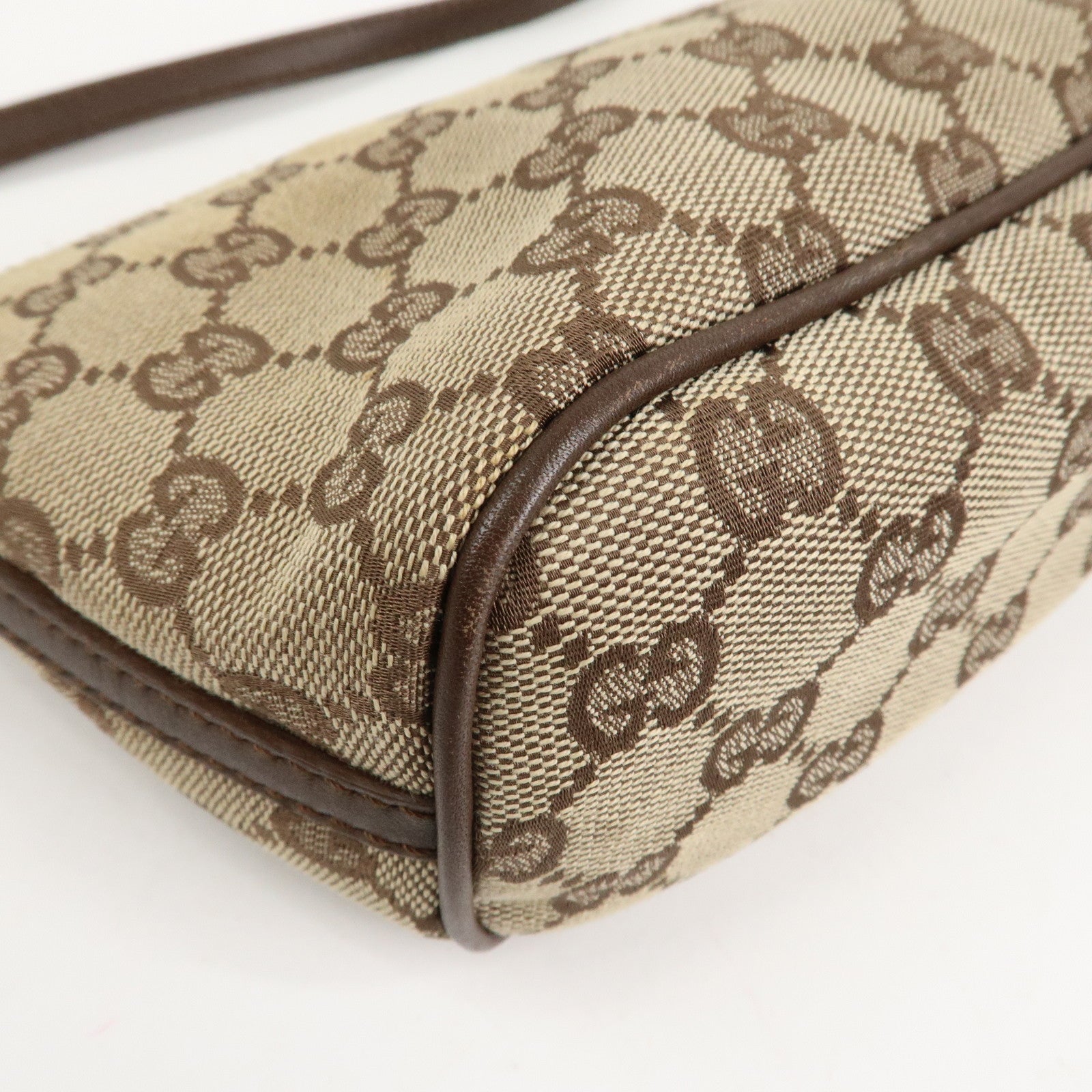 GUCCI GG Canvas Leather Bag Hand Bag Pouch Beige Brown 07198 Used