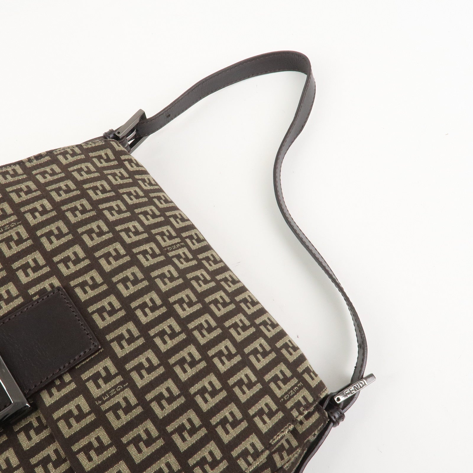 FENDI Mamma Baguette Zucchino Shoulder Bag Brown Beige 8BR001