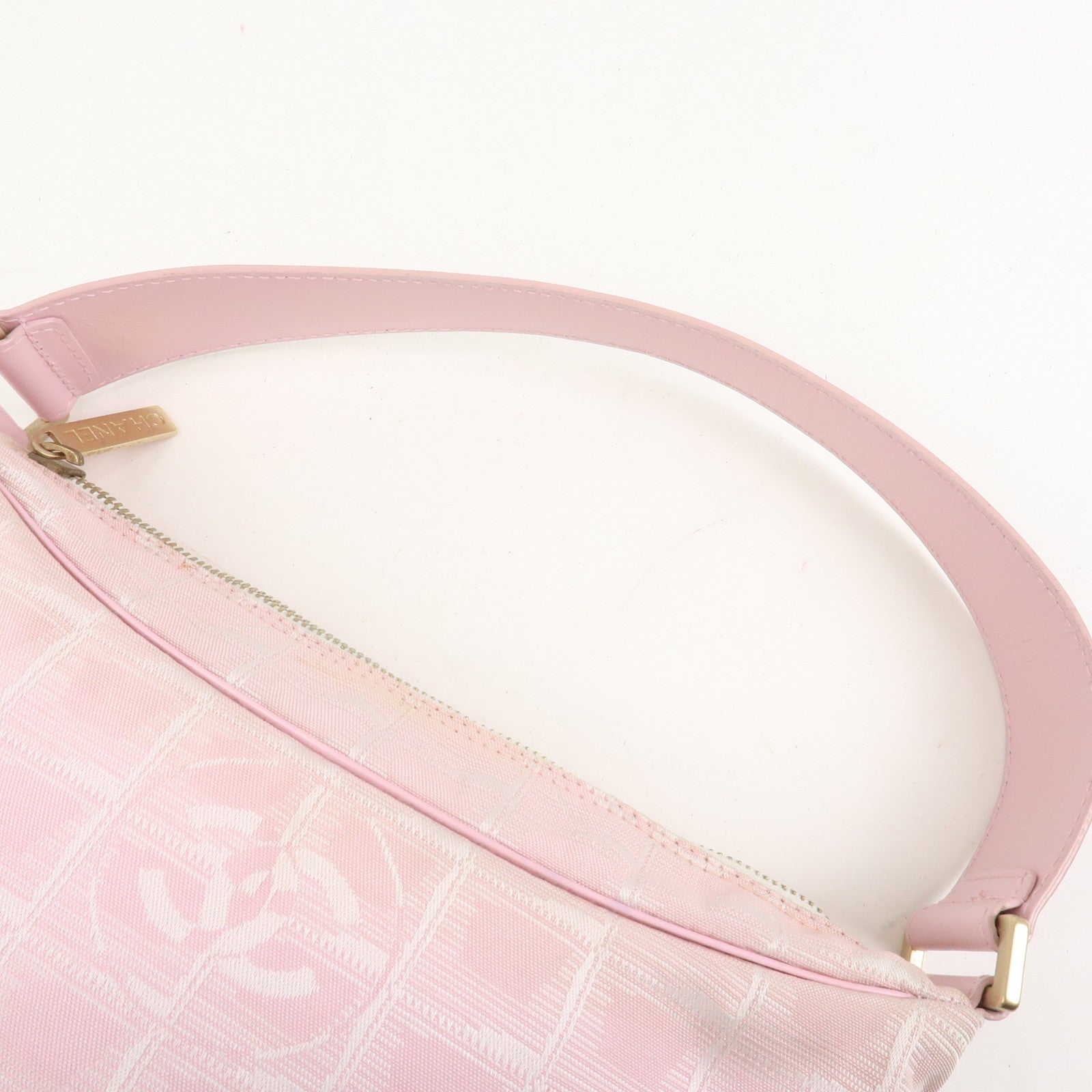 CHANEL New Travel Line Nylon Jacquard Leather Shoulder Bag Pink
