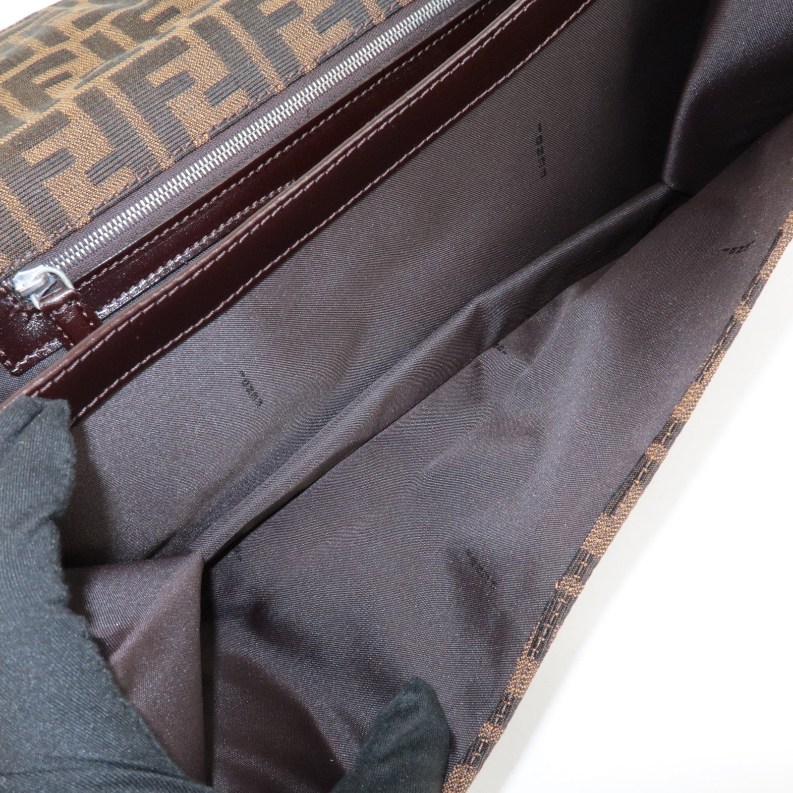 FENDI Zucca Canvas Leather Shoulder Bag Brown Black 0916322 Used