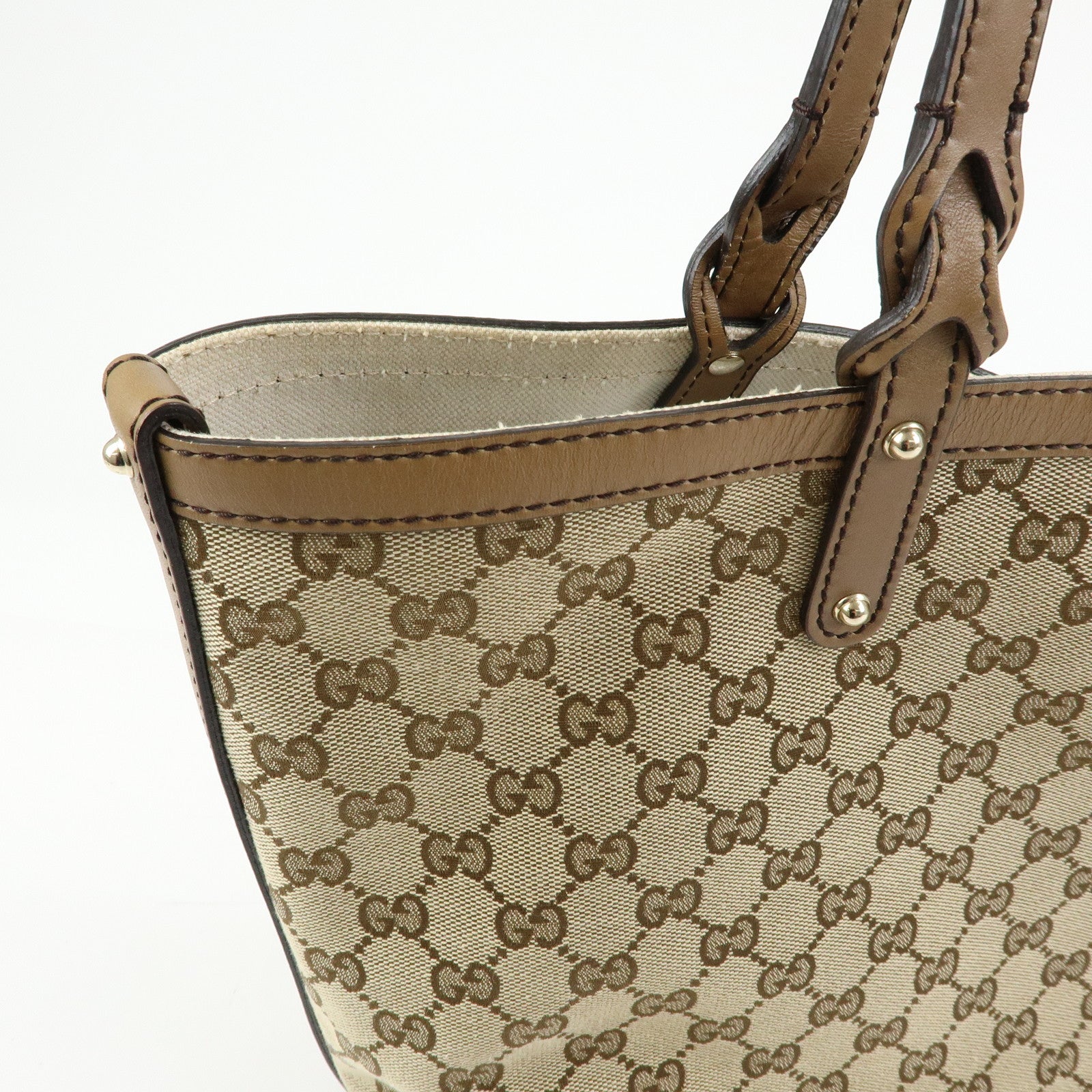 GUCCI GG Canvas Leather Tote Bag Shoulder Bag Beige 247209