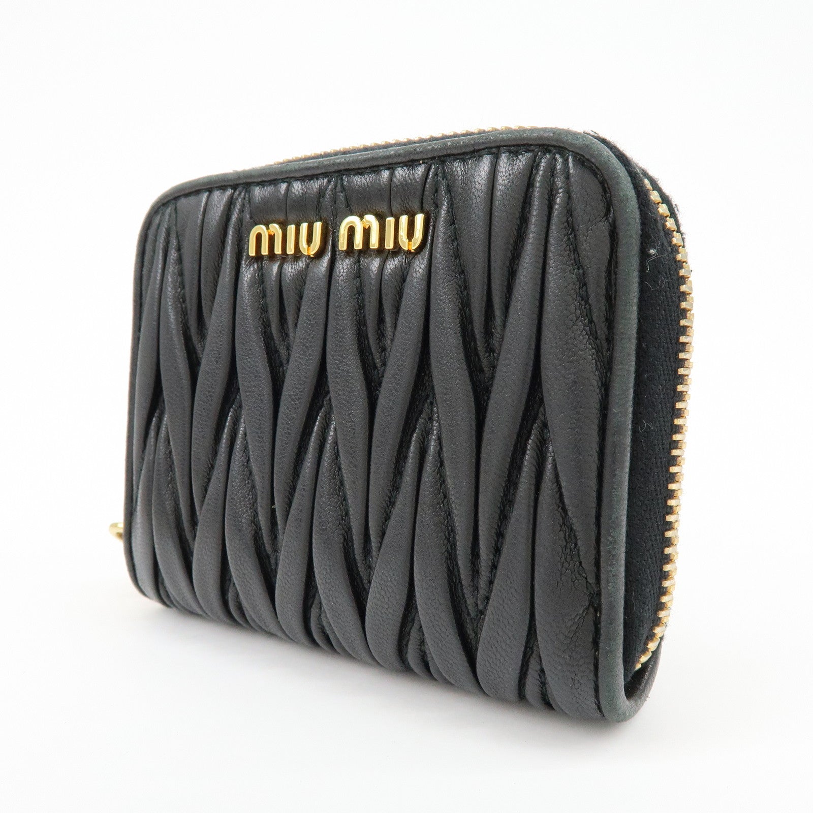 MIU MIU Matelasse Nappa Leather Compact Wallet Black 5MM268