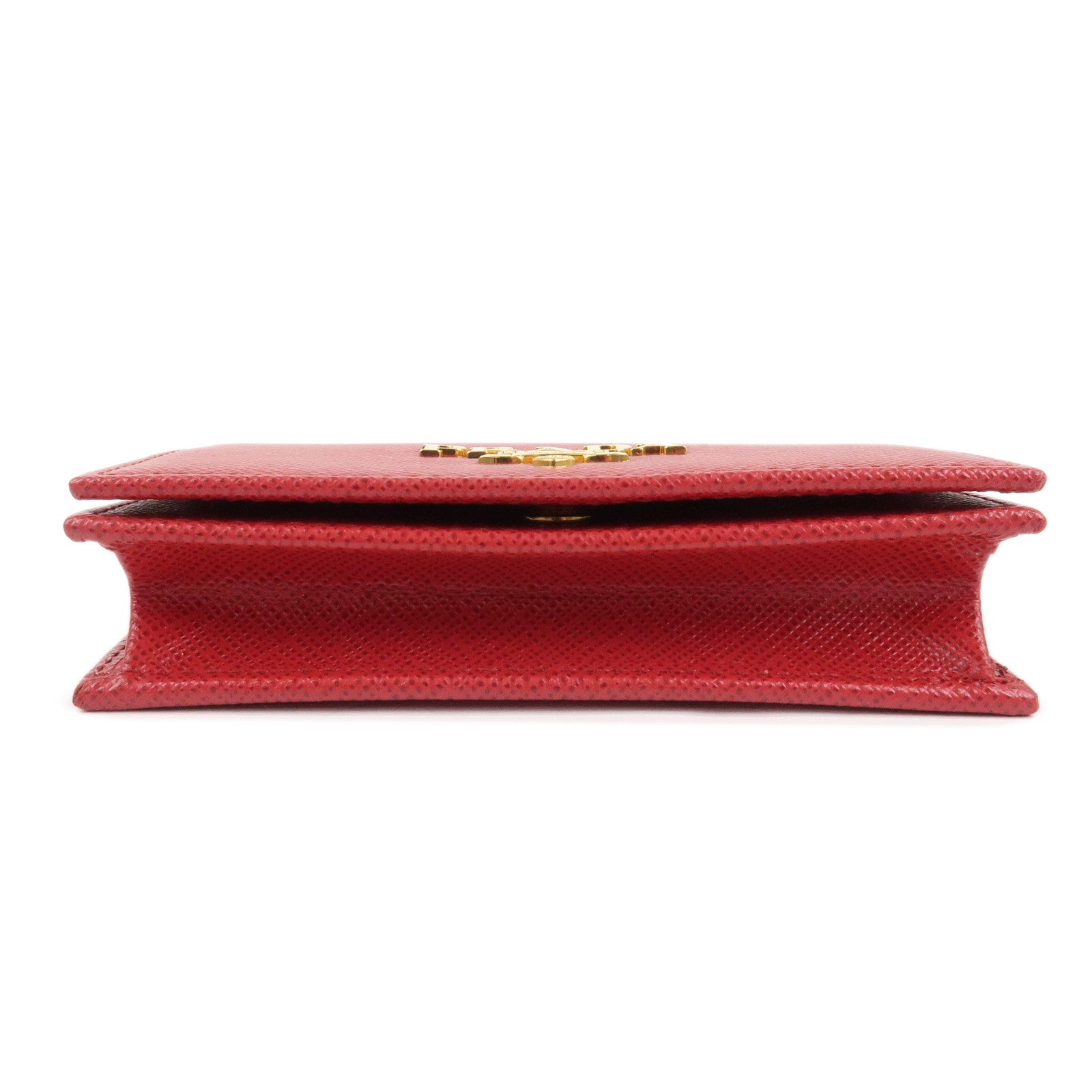 PRADA Logo Saffiano Leather Card Case Red Gold 1MC122
