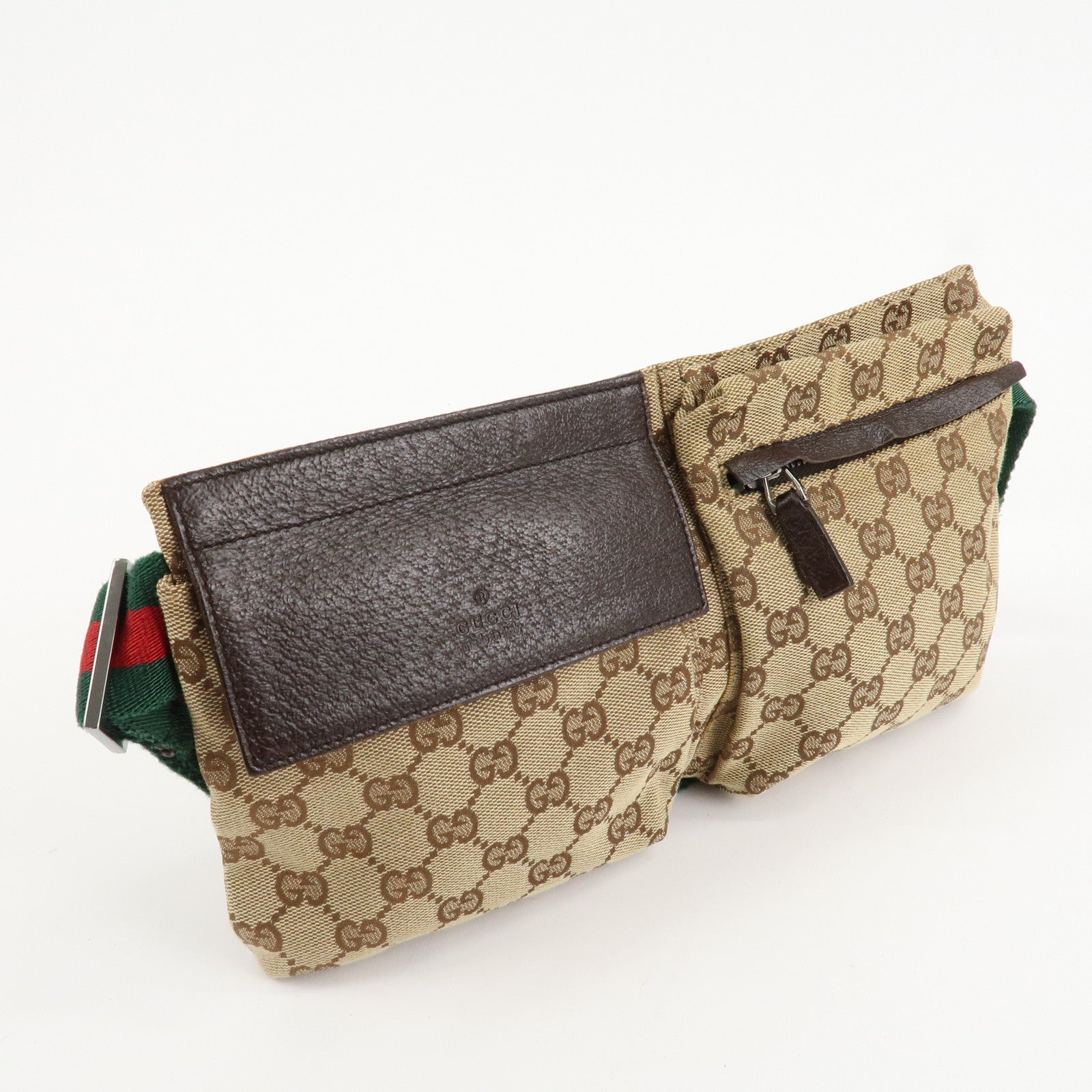 GUCCI GG Canvas Leather Waist Bag Crossbody Bag Beige Brown 28566 Used