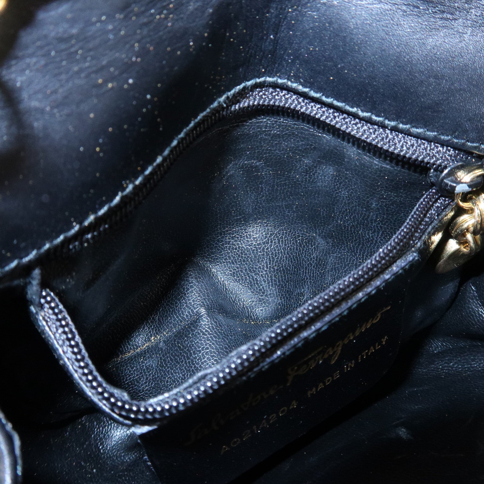 Ferragamo Gancini Leather 2Way Chain Shoulder Bag Waist Bag Black