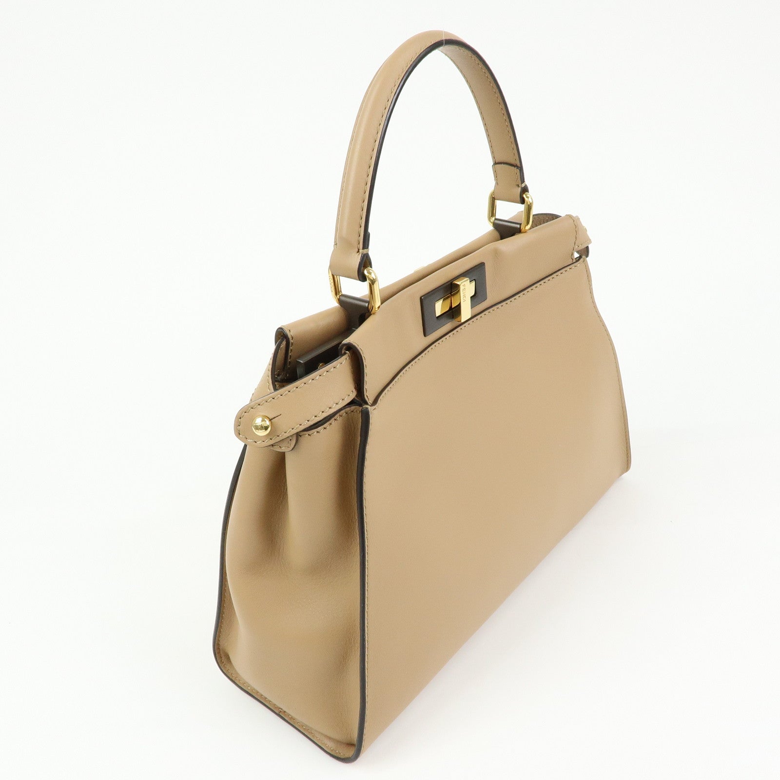 FENDI Peekaboo Leather 2Way Bag Hand Bag Shoulder Bag Beige 8BN290