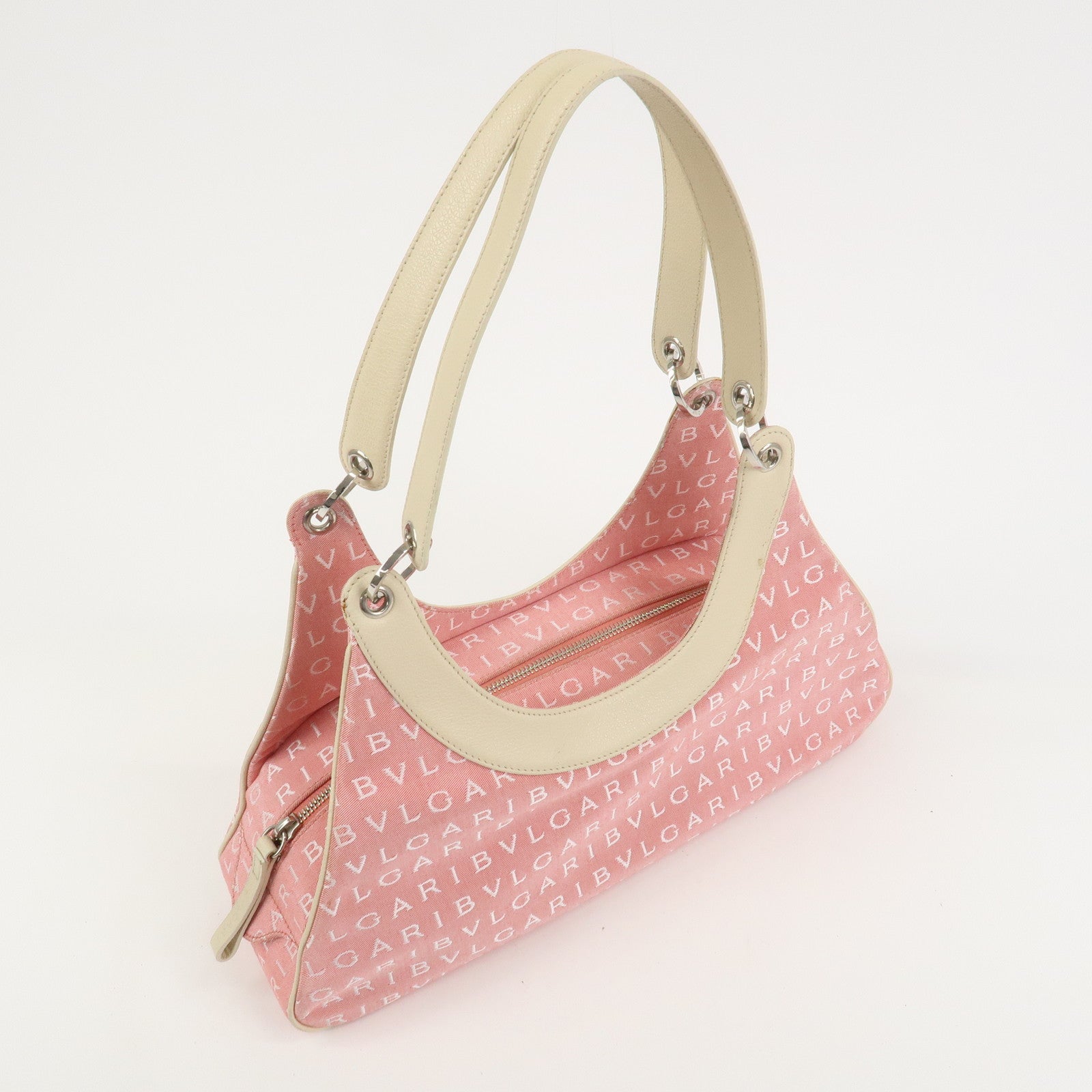 BVLGARI Logo Mania Canvas Leather Shoulder Bag Hand Bag Pink