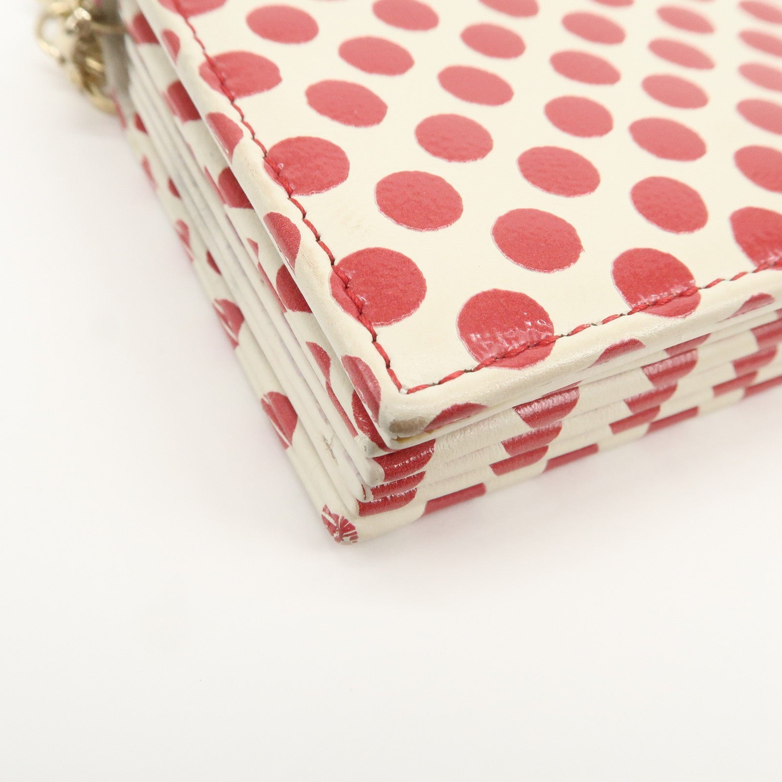 Christian Dior Leather Card Case Card Holder Dots Ivory Red