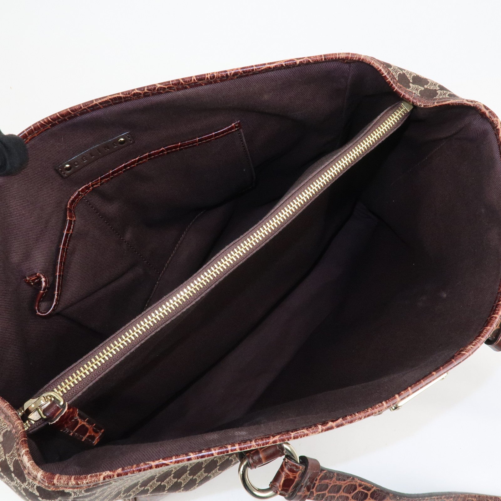 CELINE Macadam Canvas Embossed Leather Tote Bag Shoulder Bag Brown