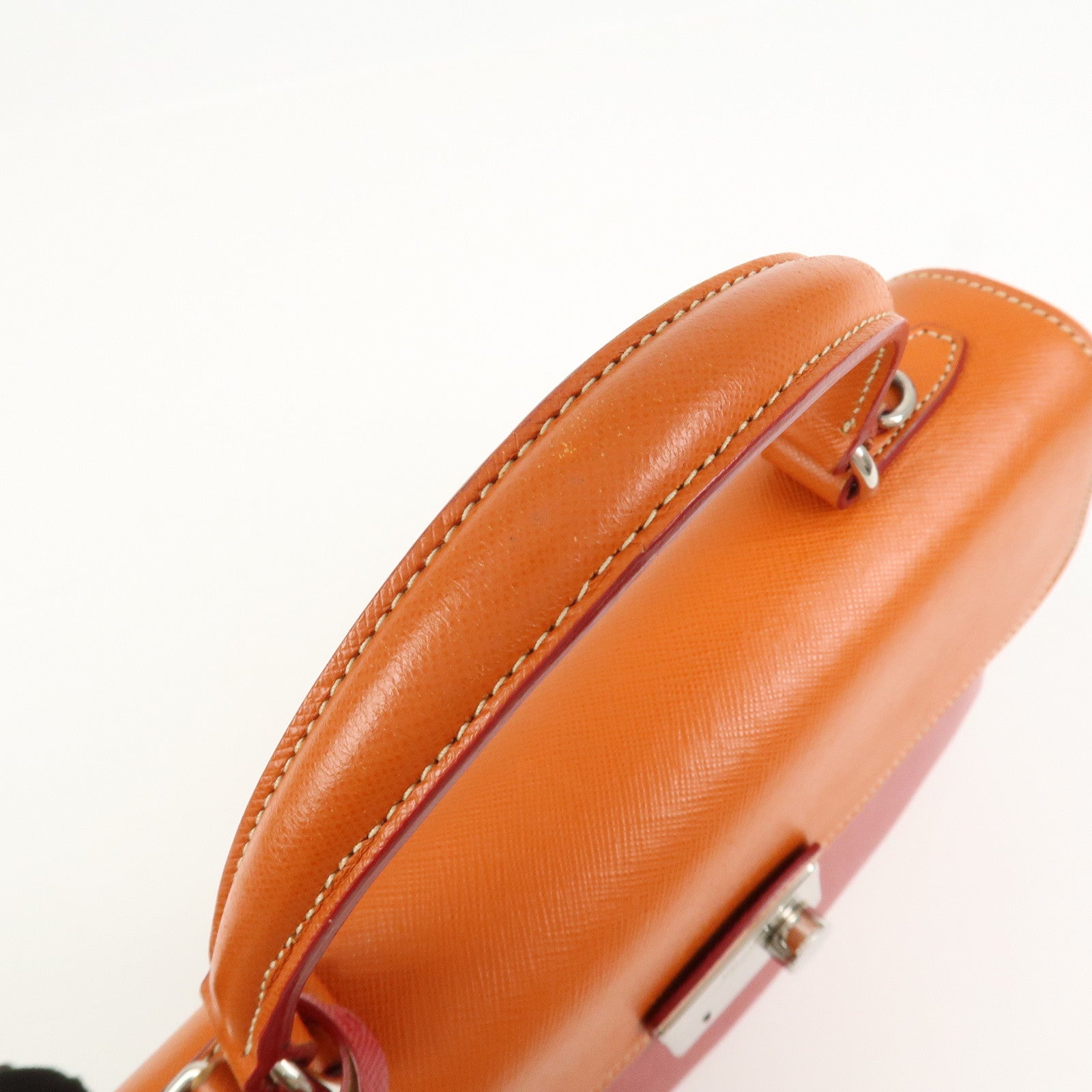 PRADA Saffiano Leather 2 Way Bag Tote Bag Shoulder Bag Orange Red