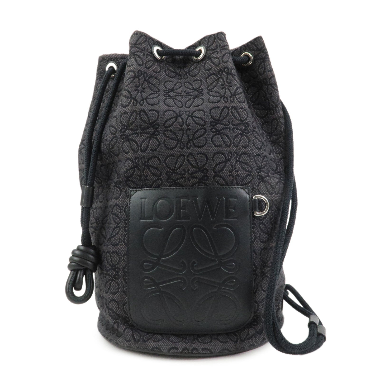 LOEWE Repeat Anagram Knot Jacguard Calf Leather Backpack Black
