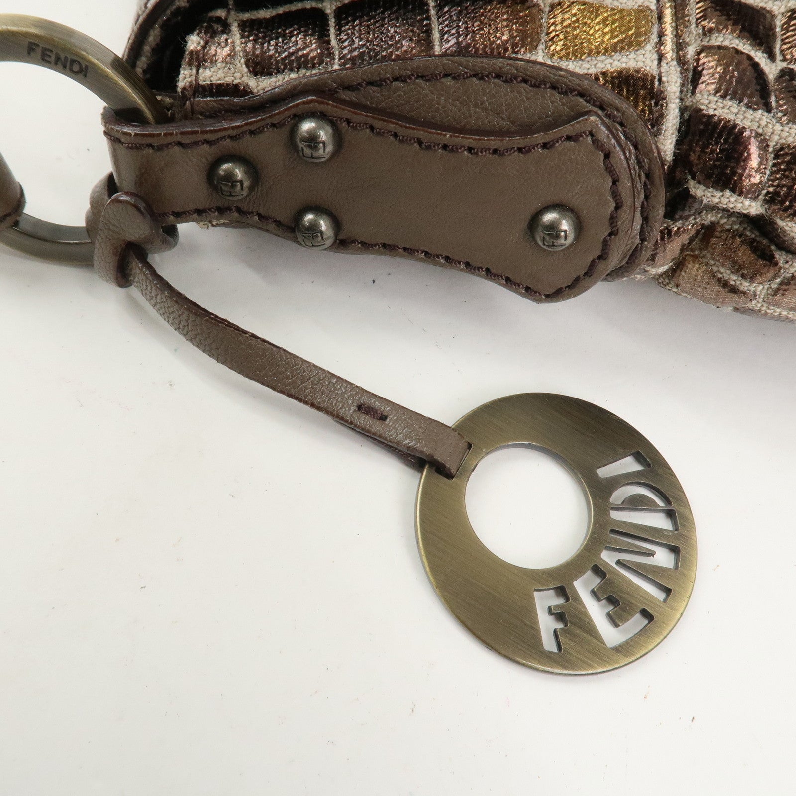 FENDI Canvas Leather Shoulder Bag Hand Bag Metallic Brown 8BR445