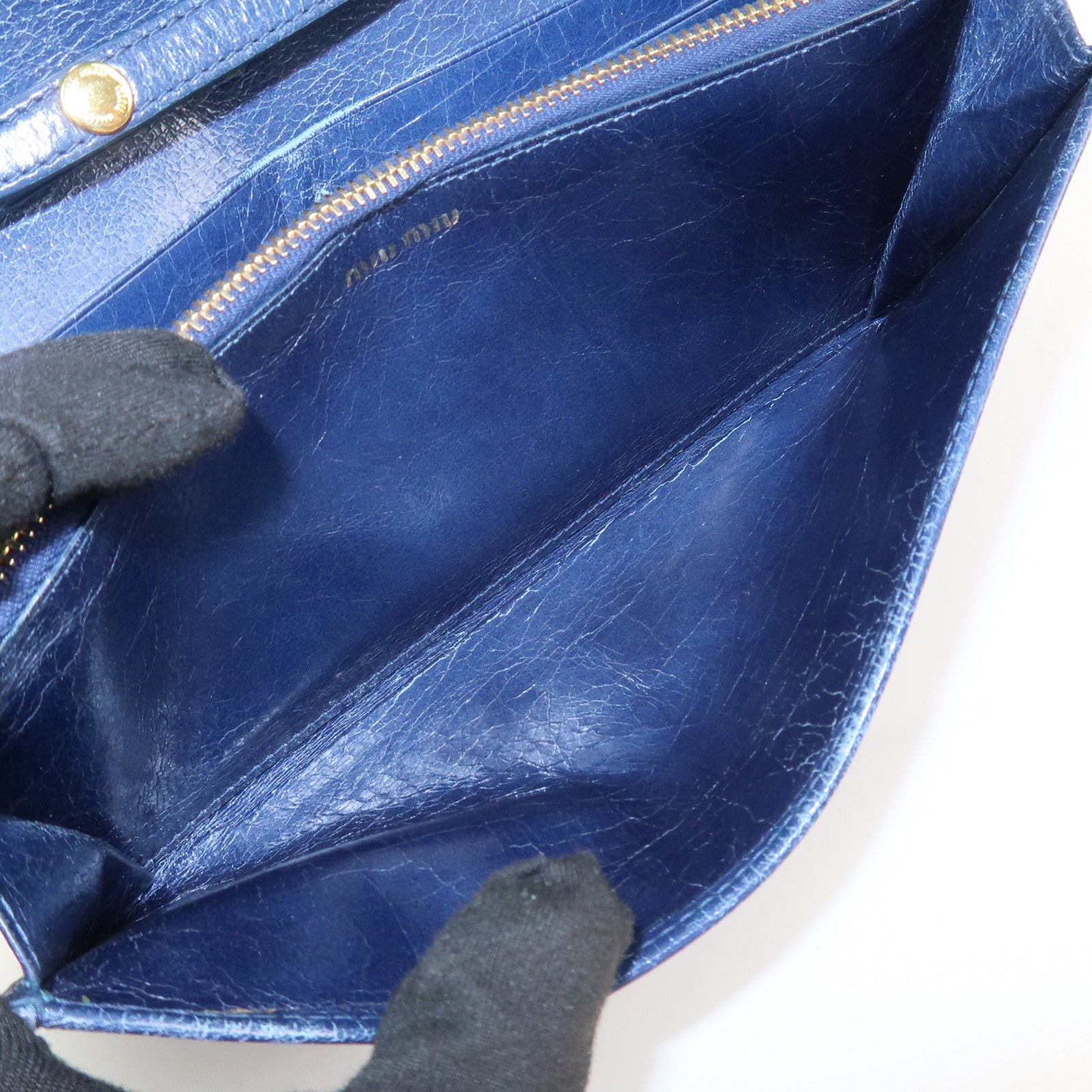 MIU MIU Matelasse Logo Leather Chain Shoulder Wallet Blue 5M1290