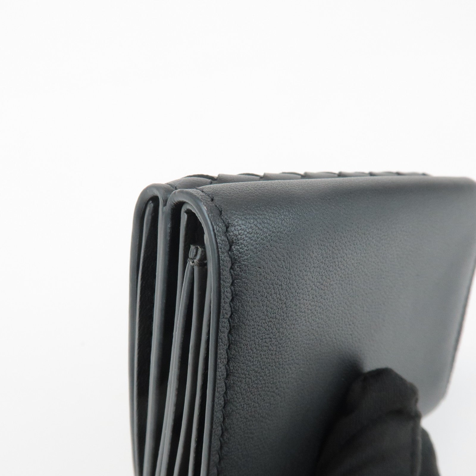 BOTTEGA VENETA Intrecciato Leather Tri-fold Wallet Black 515385