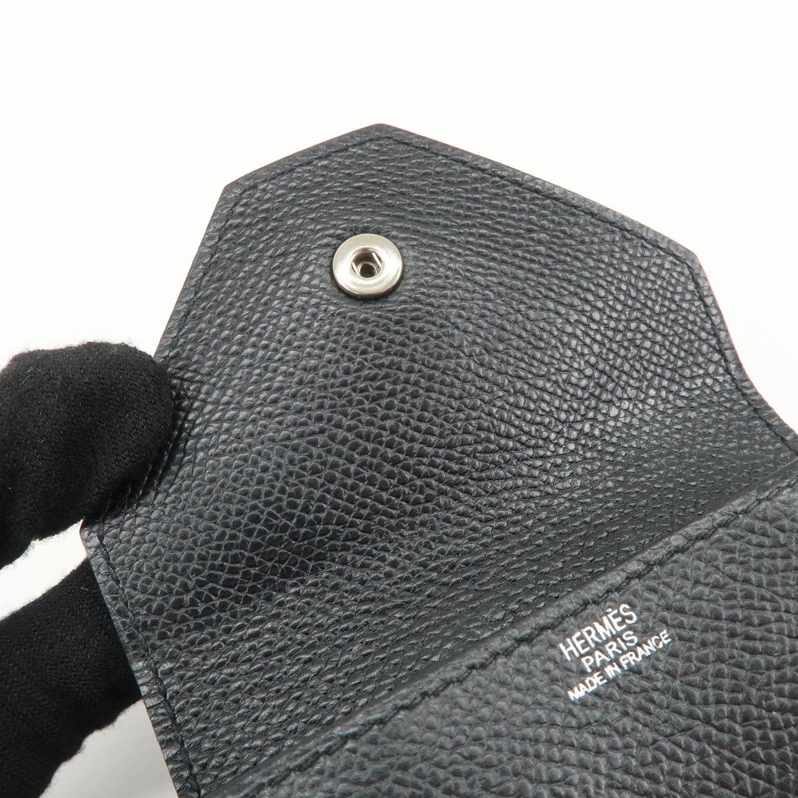 HERMES Ruban Quatre Vo Epson I Stamped Coin Case Black Silver HDW Used