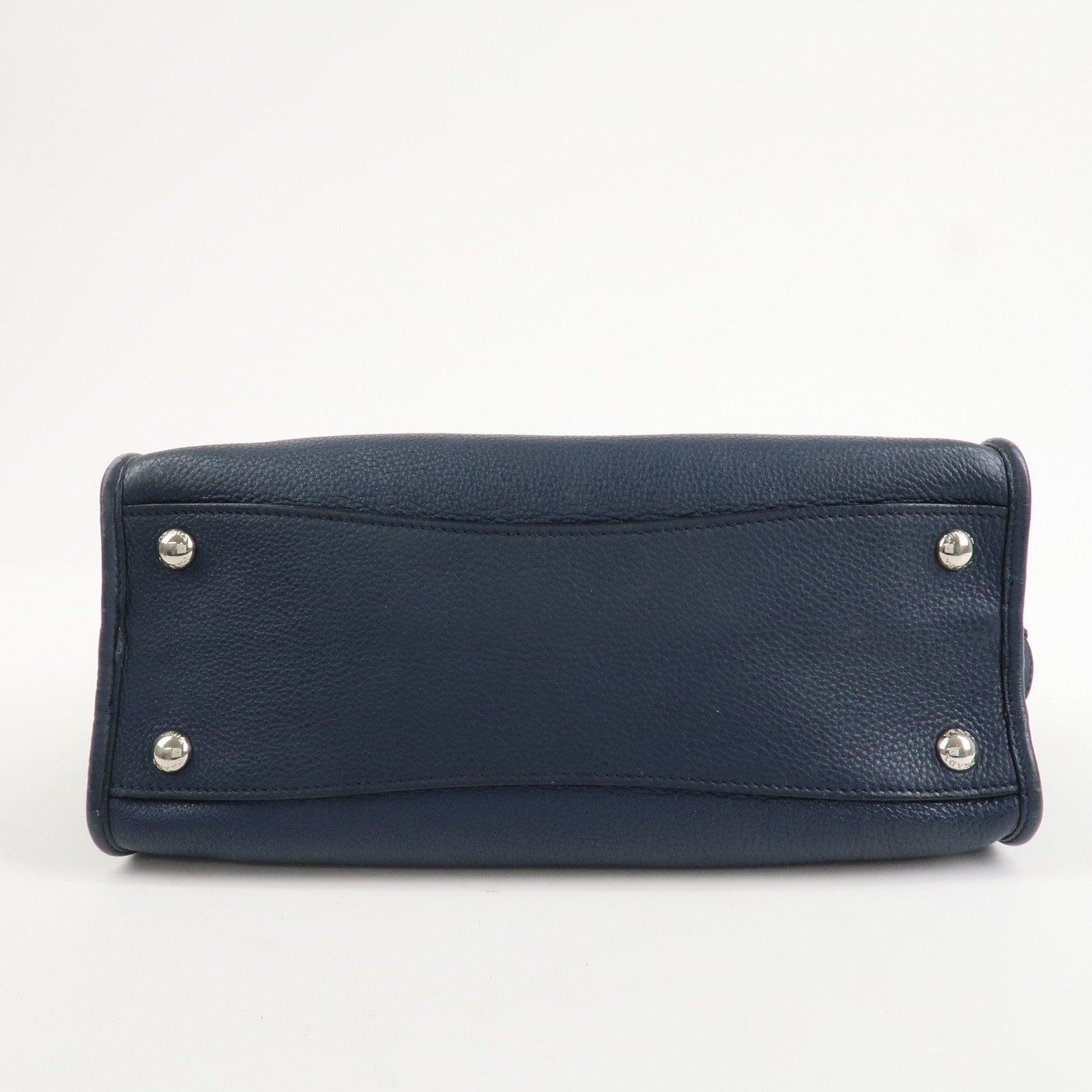 PRADA Logo Leather Vitello Phenix 2WAY Bag Hand Bag Navy 1BB022