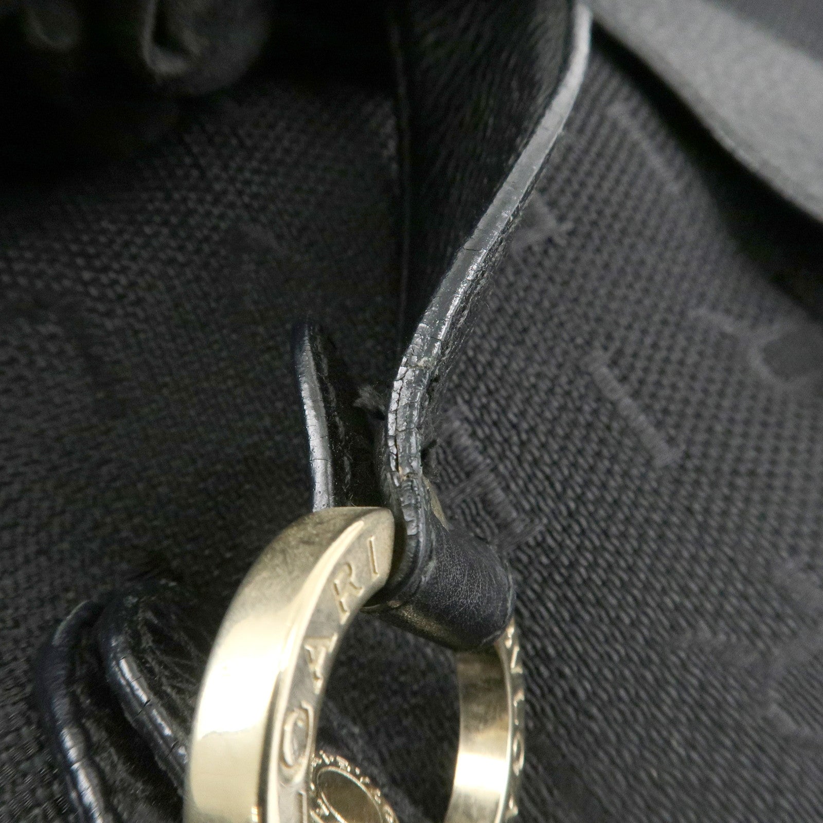 BVLGARI Logo Mania Leather Canvas Tote Bag Hand Bag Black Used