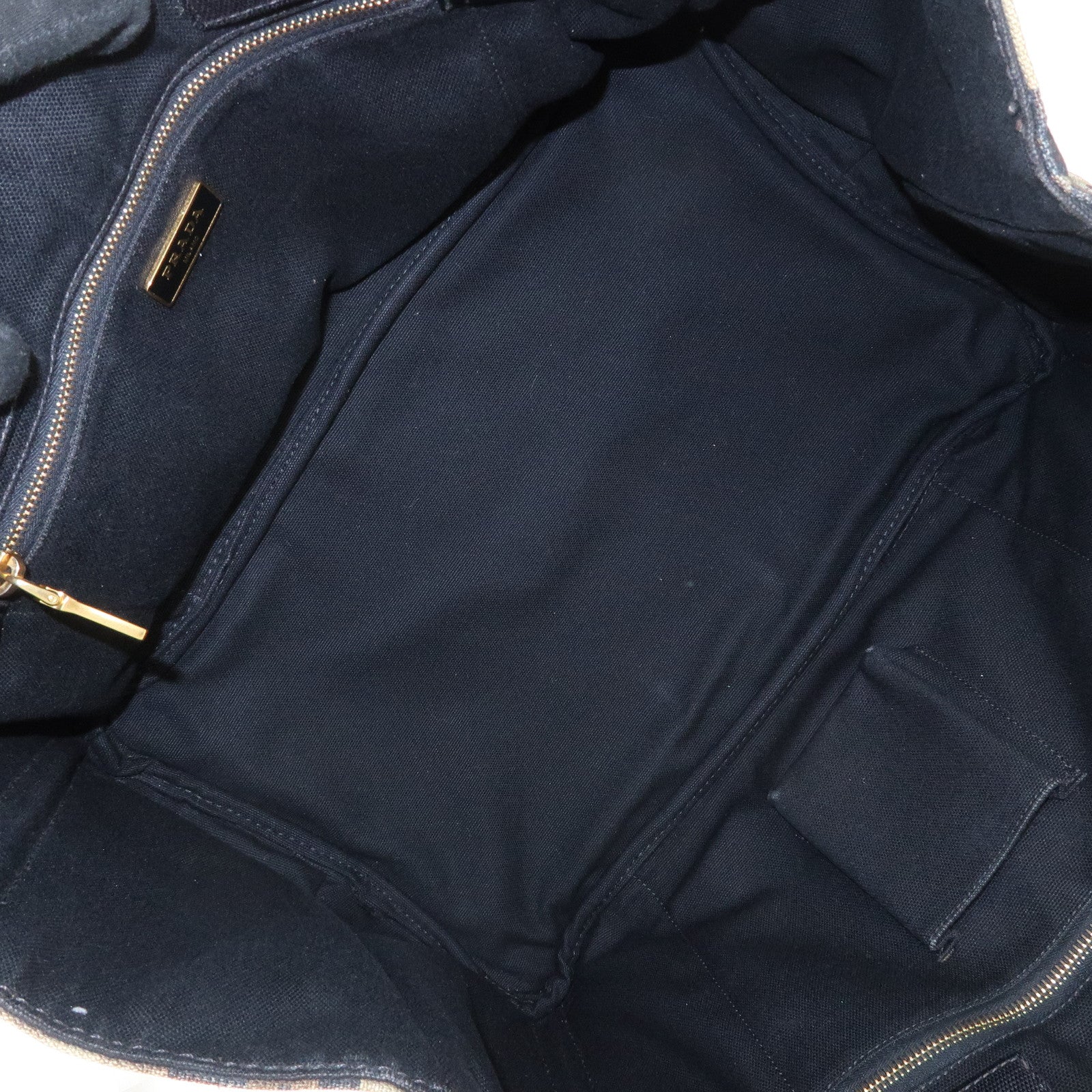 PRADA Triangle Logo Canvas Canapa Tote Bag Black Green BN2020