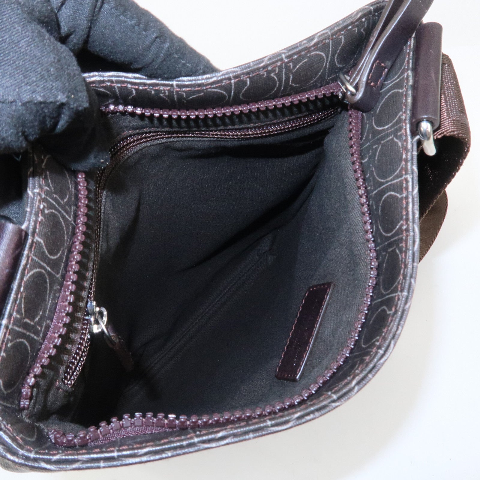 Ferragamo Gancini PVC Leather Shoulder Bag Crossbody Bag Brown