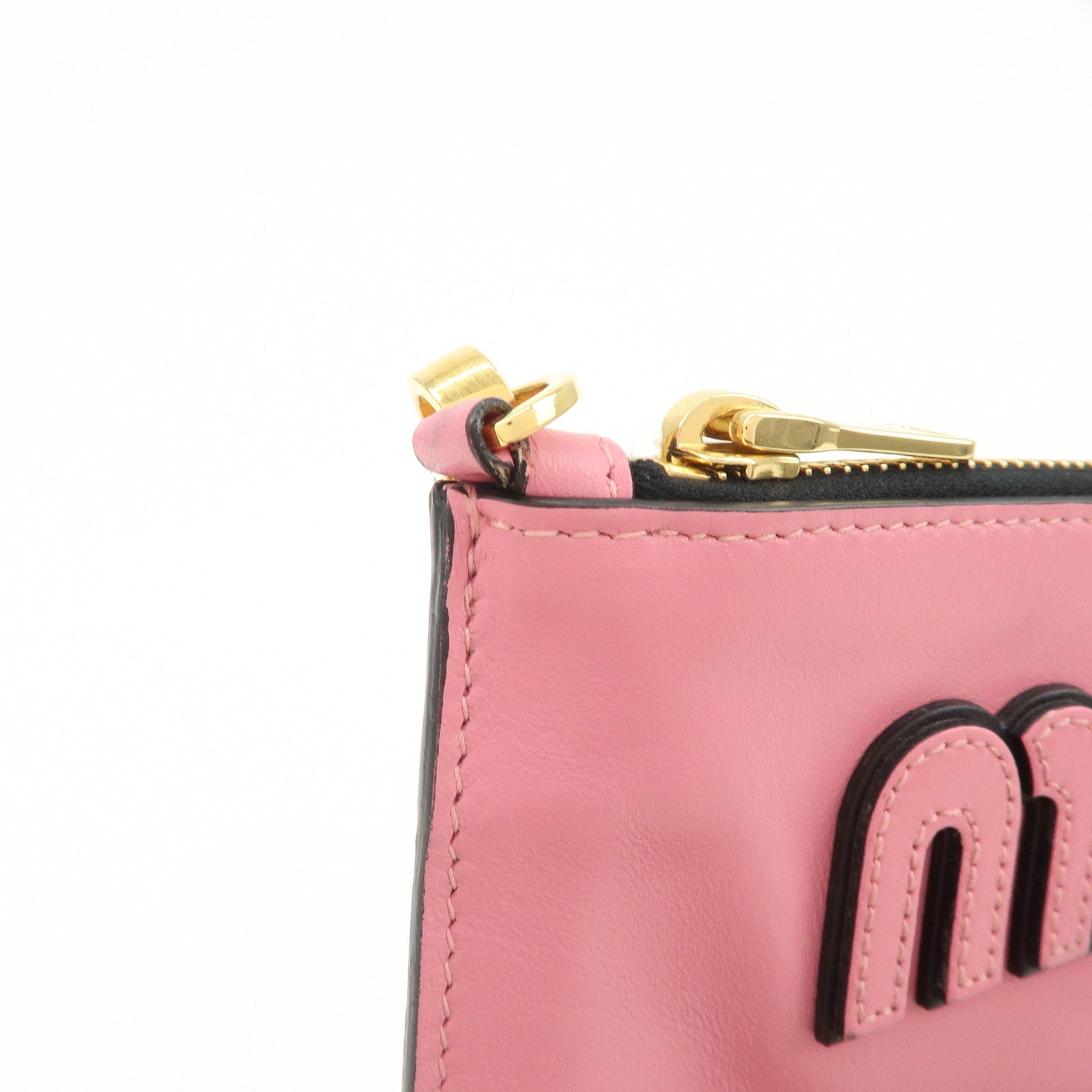 MIUMIU Logo Leather Clutch Bag Pouch Pink 5N1890