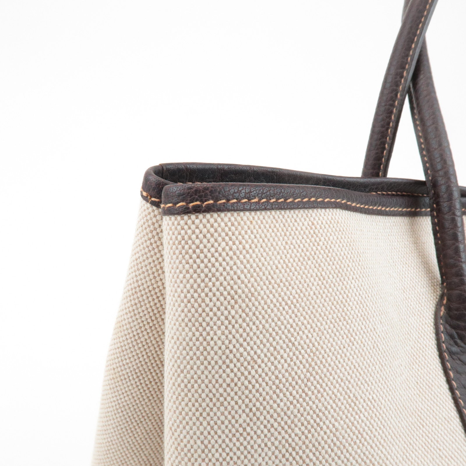 HERMES Garden Party PM Toile Ash H Stamped Leather Tote Bag Used