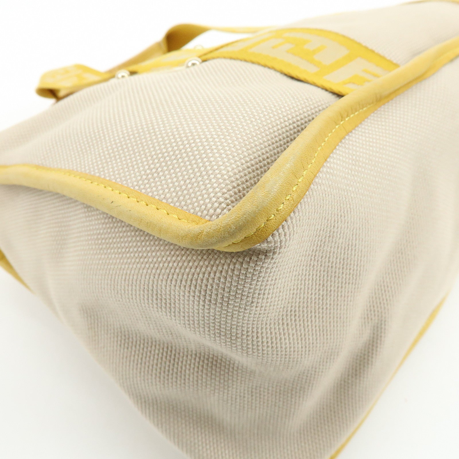 FENDI Zucca Canvas Leather Tote Bag Hand Bag Yellow Beige 8BN141MZH