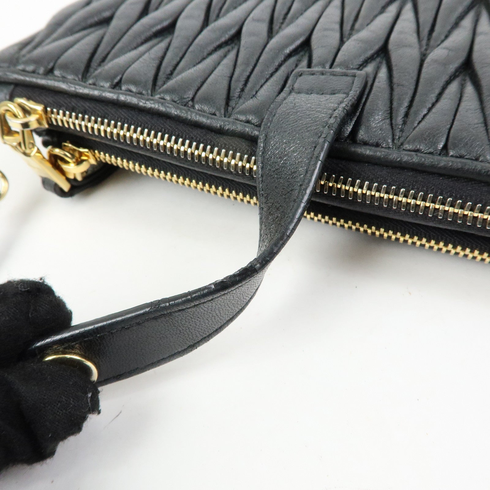 MIU MIU Matelasse Leather Gathered Shoulder Bag Crossbody Bag Black