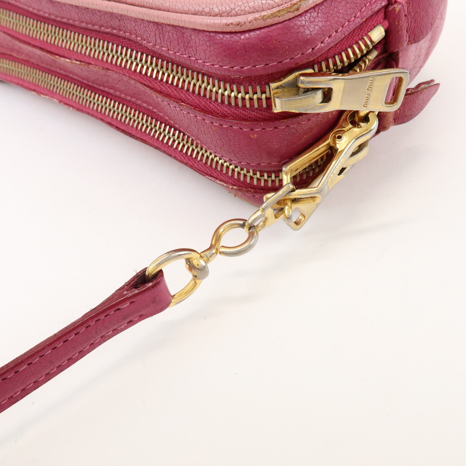 MIU MIU Logo Madras Leather Shoulder Bag Crossbody Bag Pink RT0539