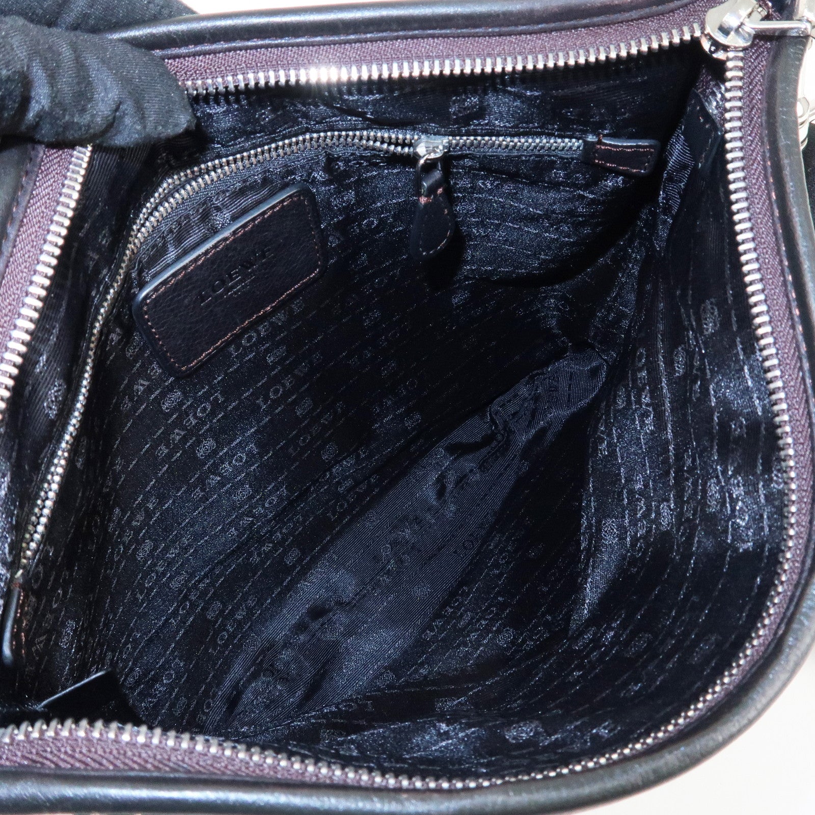 LOEWE Anagram Leather Shoulder Bag Dark Brown Used