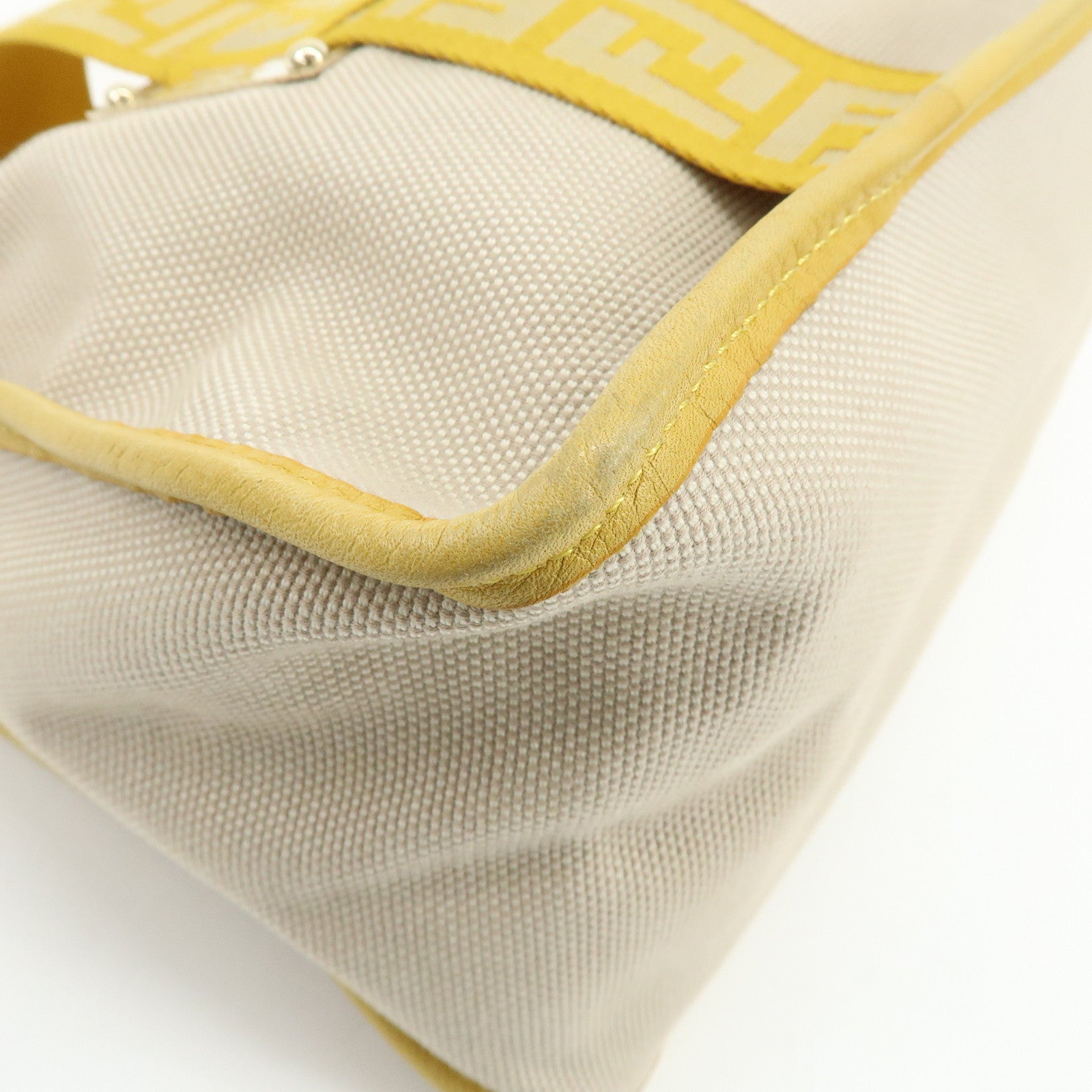 FENDI Zucca Canvas Leather Tote Bag Hand Bag Yellow Beige 8BN141MZH