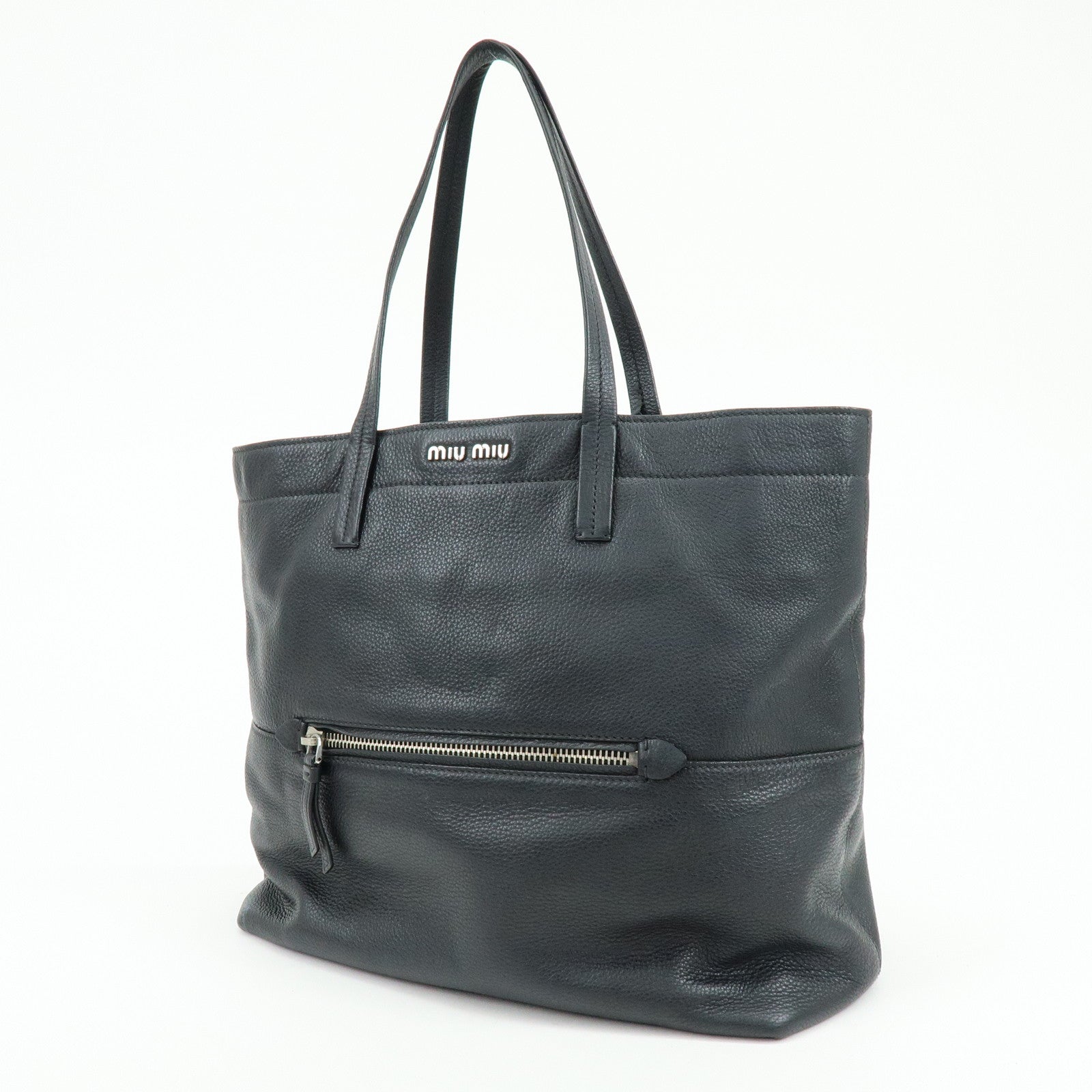 MIU MIU Leather Tote Bag Shoulder Bag Hand Black RR1934