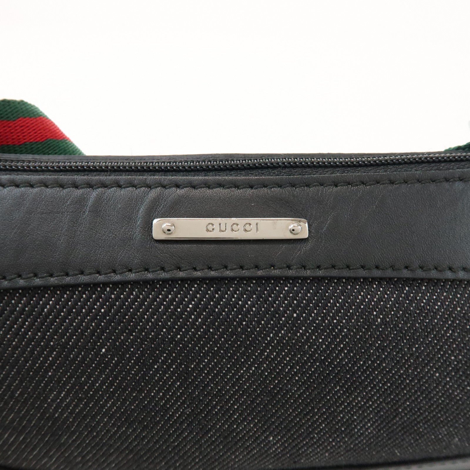 GUCCI Sherry Accessory Pouch Leather Canvas Hand Bag Black 92820