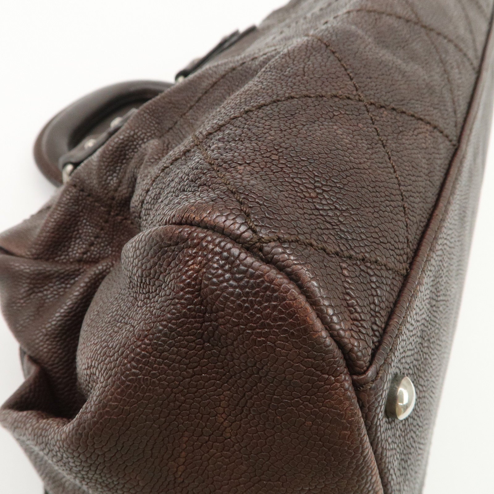 CHANEL COCO Mark Matelasse Caviar Skin Boston Bag Brown Gold HDW Used