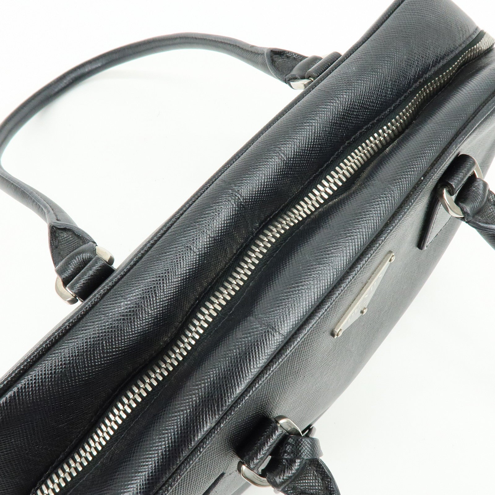 PRADA Triangle Logo Saffiano Leather Hand Bag Shoulder Bag Black
