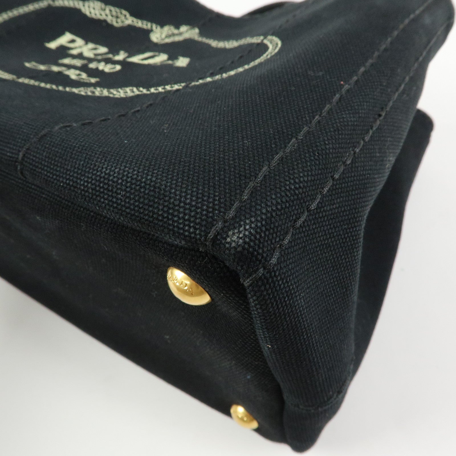 PRADA Canapa Triangle Logo Canvas Tote Bag Hand Bag Black