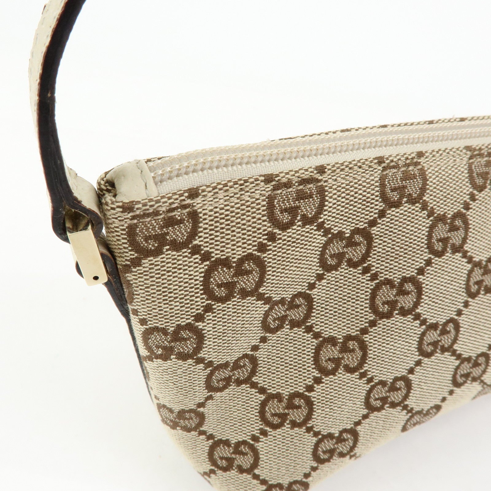 GUCCI Boat Bag GG Canvas Leather Accessory Pouch Beige White 07198