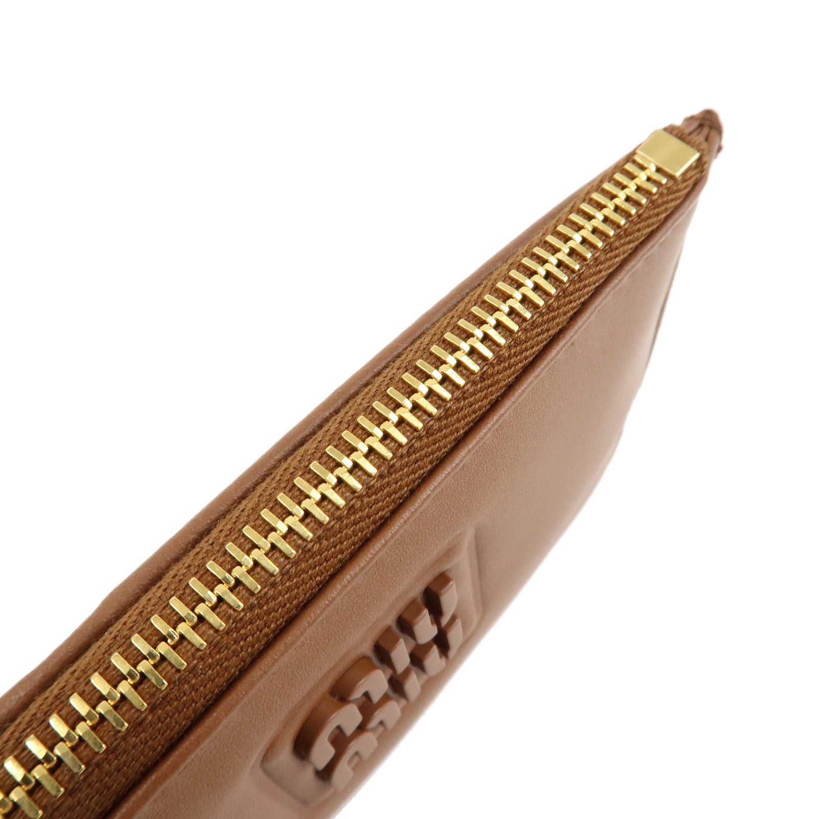 MIU MIU Logo Leather Card Case Coin Case Brown Used