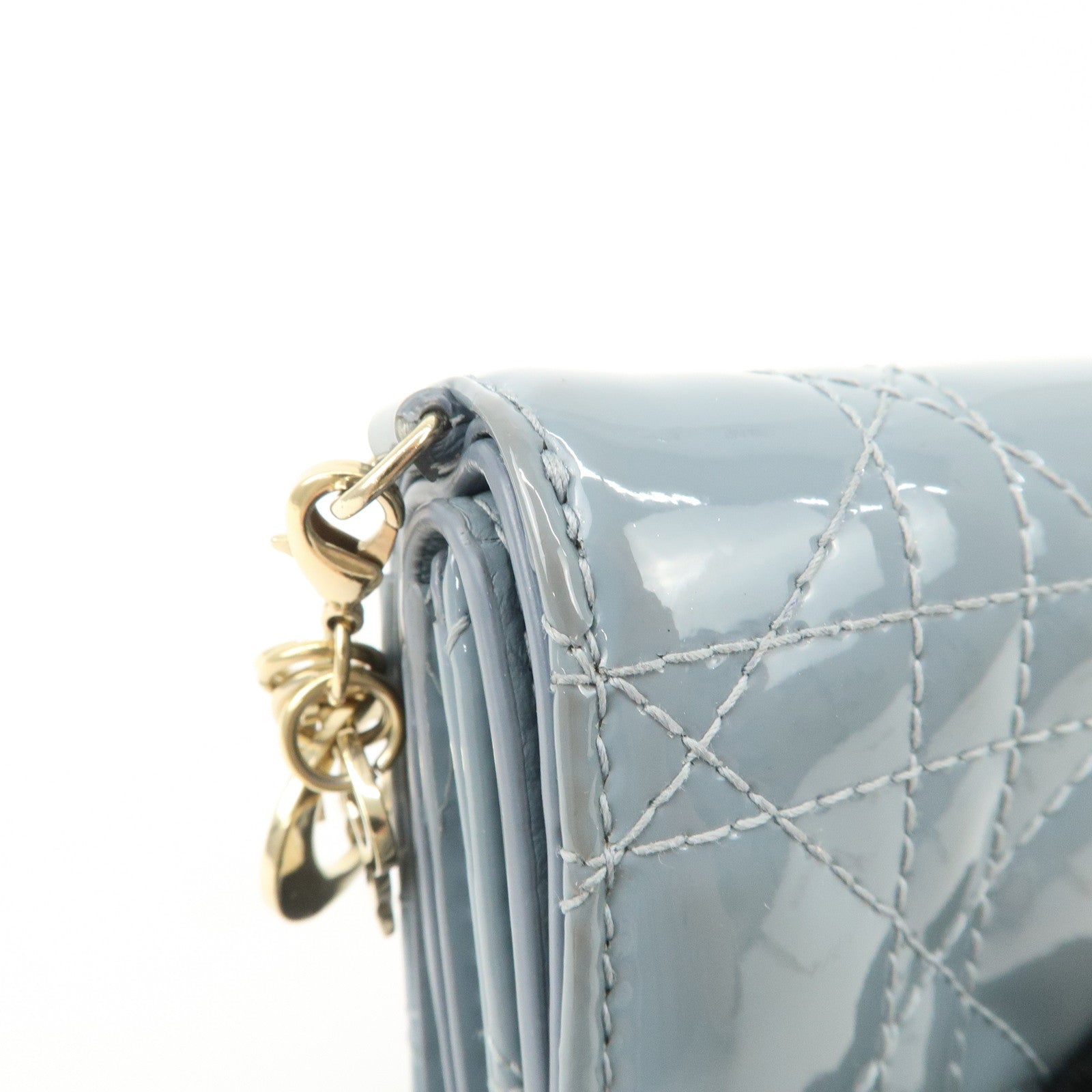 Christian Dior Cannage Patent Leather Compact Wallet Blue Used