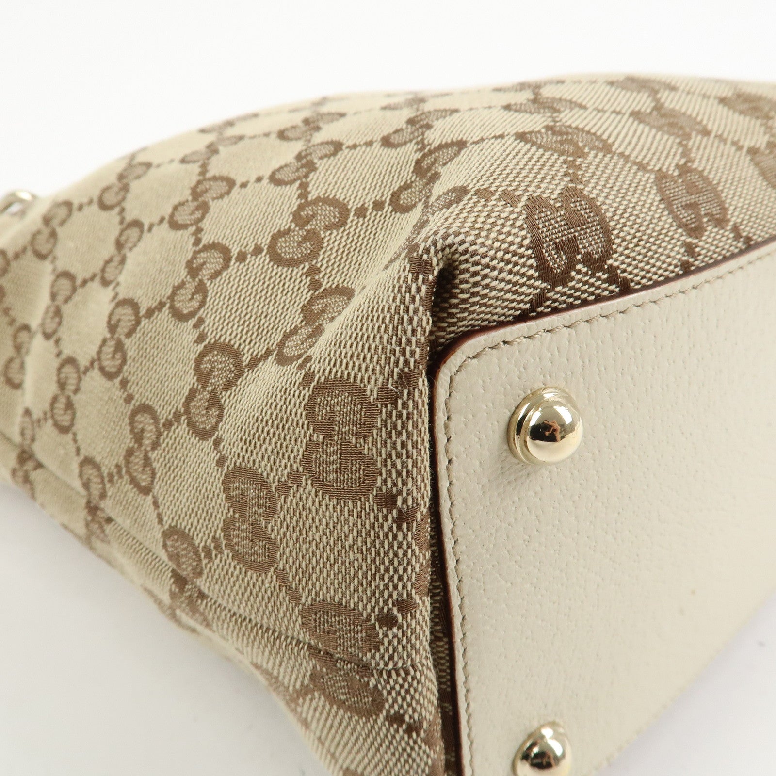 GUCCI GG Monogram Canvas Leather Tote Bag Hand Bag Brown 120840