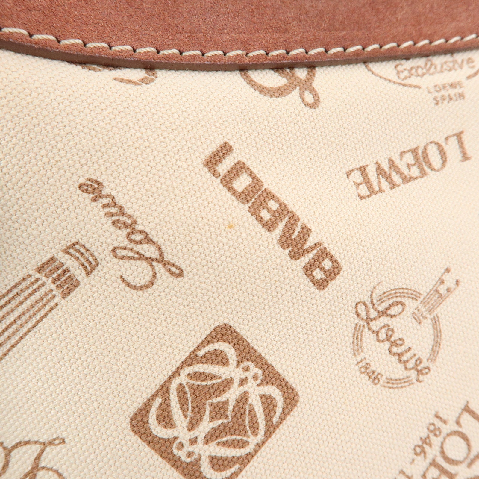 LOEWE Canvas Leather Suede Shoulder Bag Hand Bag Beige Red