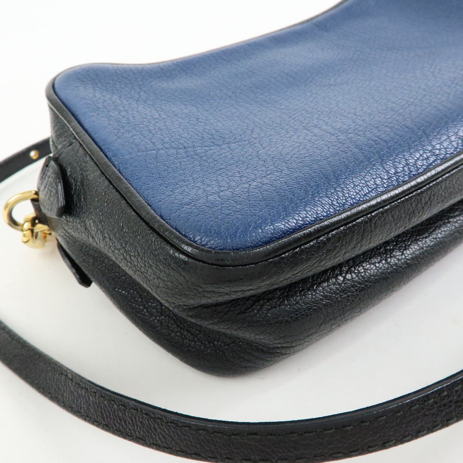 MIU MIU Logo Leather Shoulder Bag Crossbody Bag Blue Black
