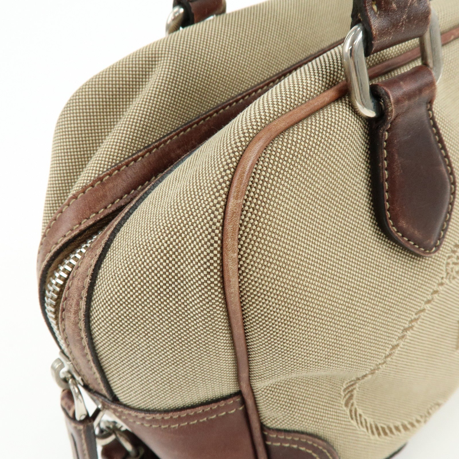 PRADA Leather Logo Jacquard Tote Bag Hand Bag Beige Brown