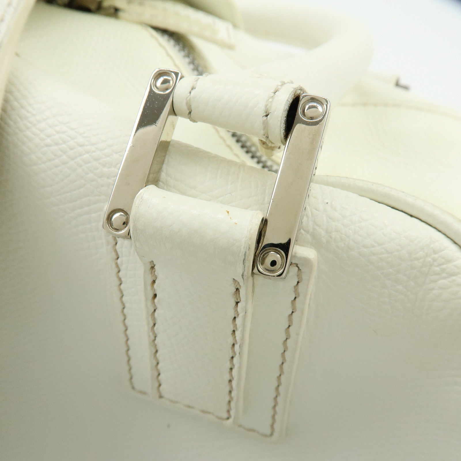 LOEWE Logo Side Pocket Leather Boston Bag Hand Bag White