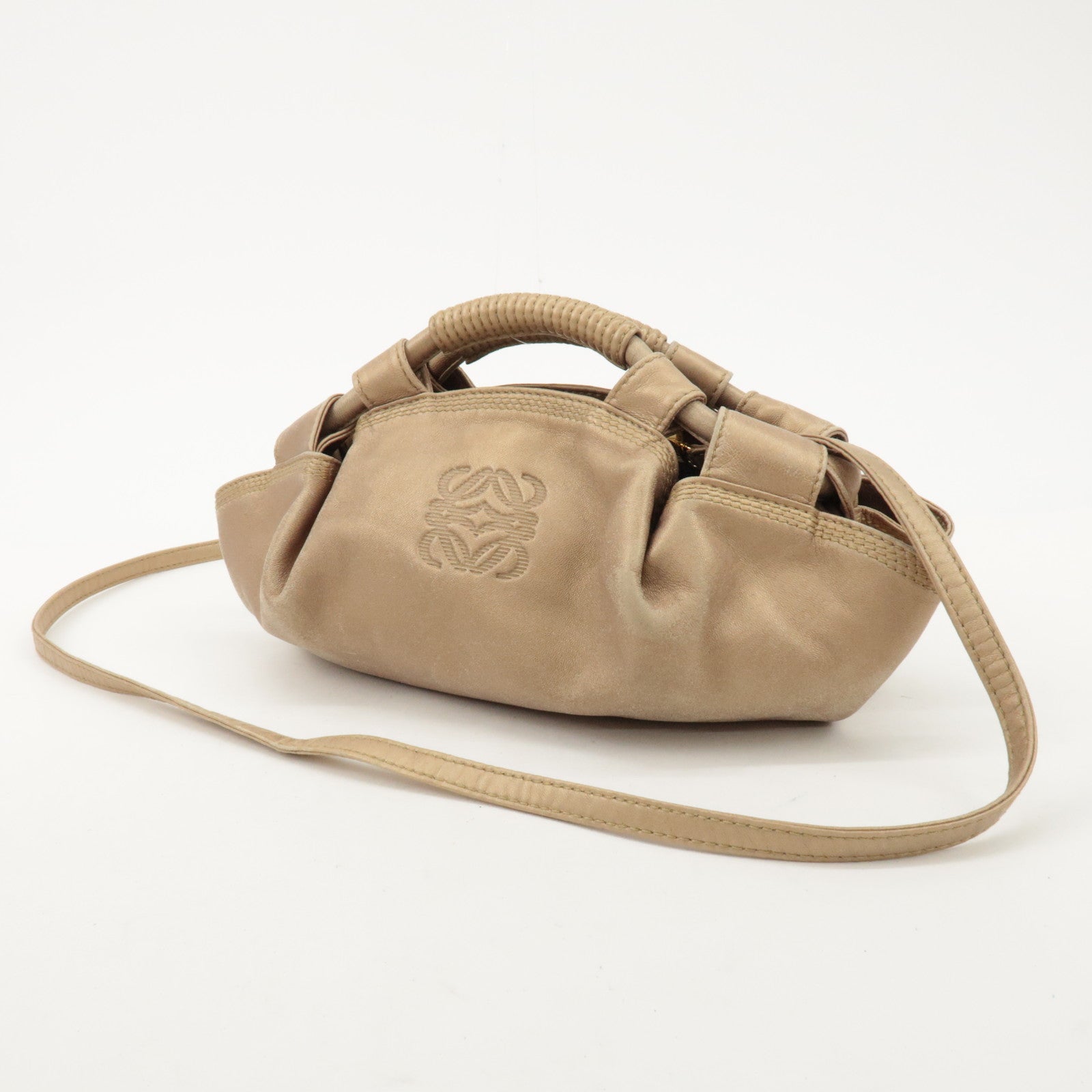 LOEWE Anagram Leather Mini Nappa Aire Hand Bag Tote Bag Gold Used