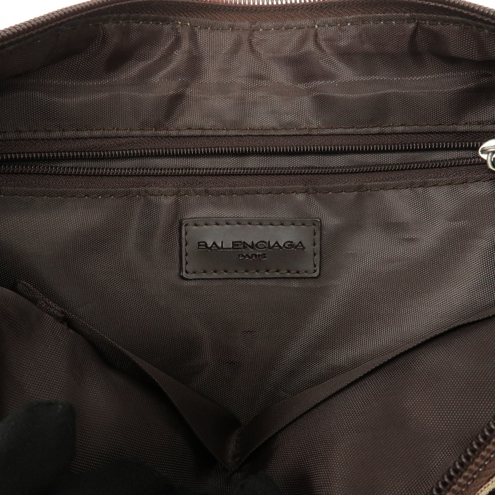 BALENCIAGA Leather Canvas Shoulder Bag Beige Brown