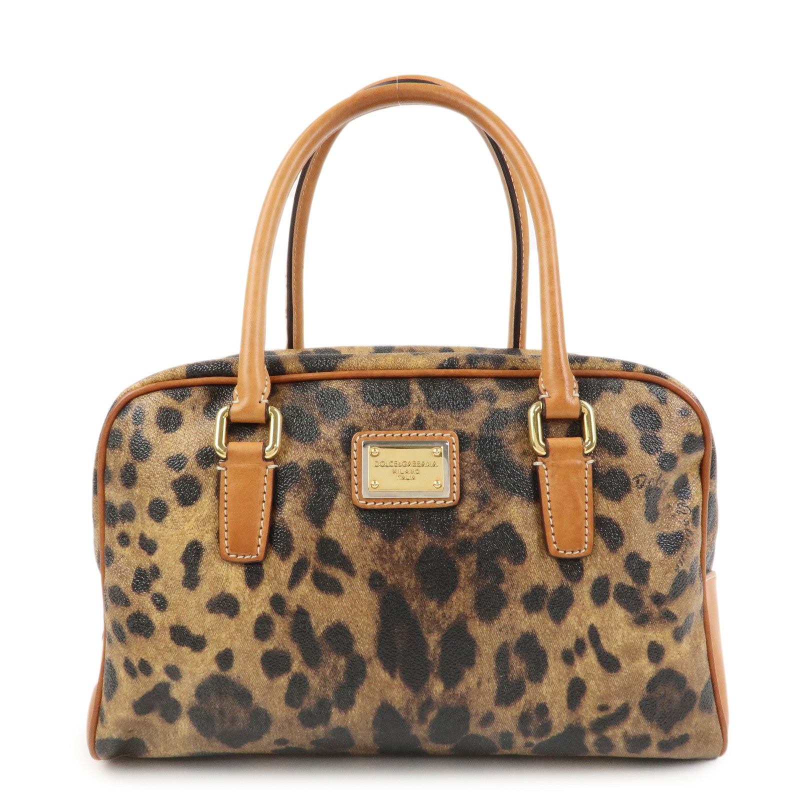 Dolce&Gabbana Leather Shoulder Bag Hand Bag Leopard Brown