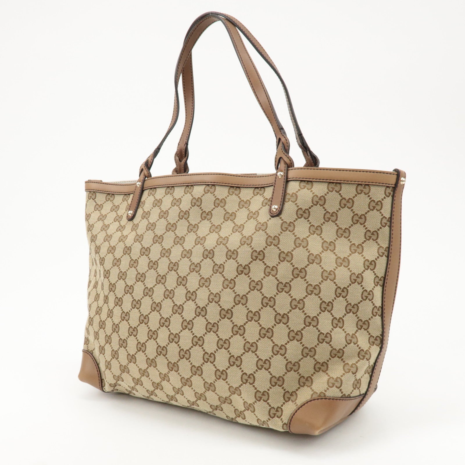 GUCCI GG Canvas Leather Tote Bag Beige Brown 247209 Used