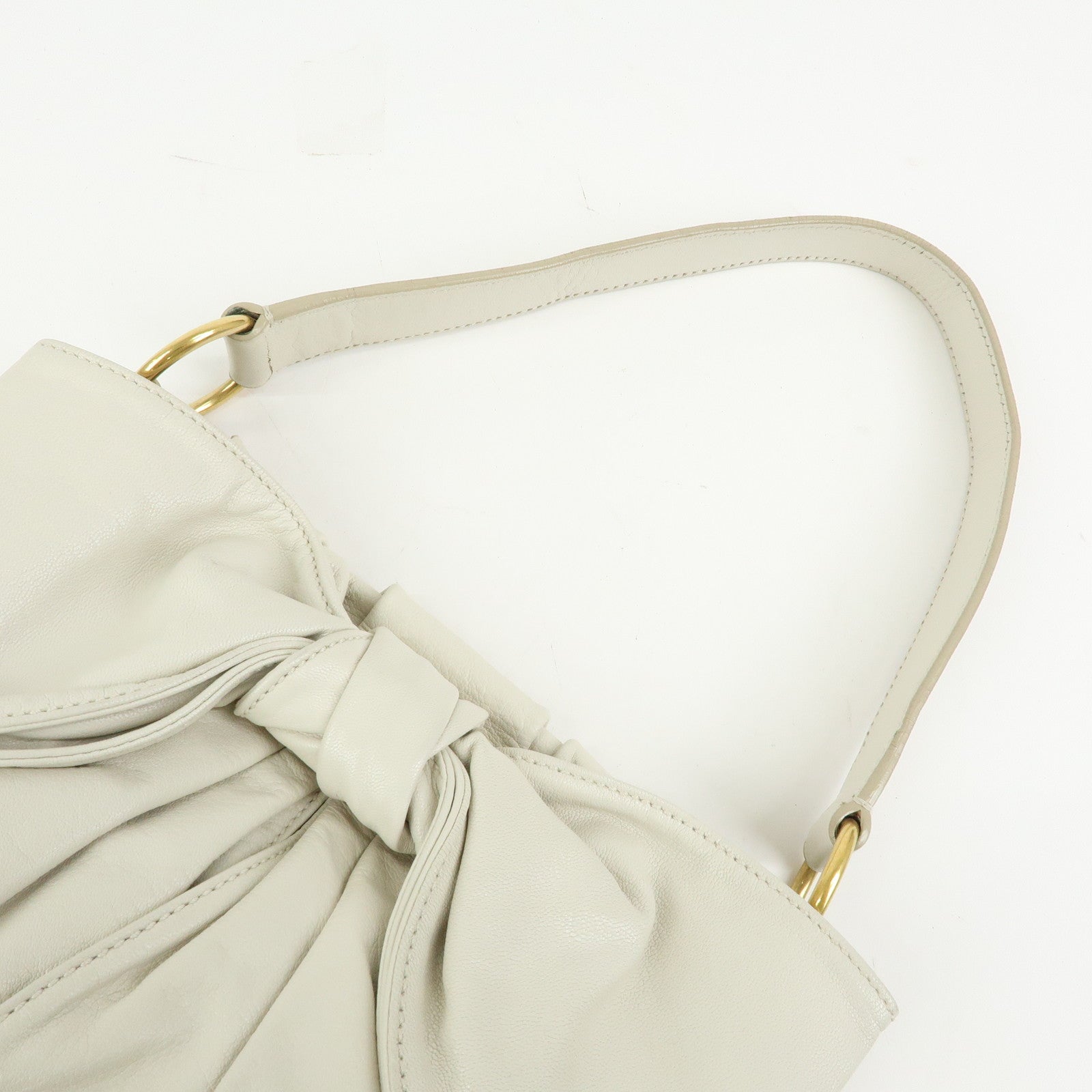 SAINT LAURENT PARIS YSL Ribbon Leather Shoulder Bag Ivory 151216